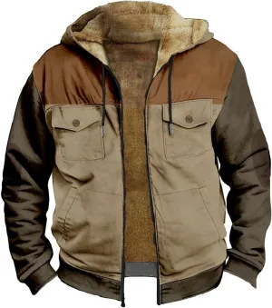 Men's Winter Warm Coats Zip Up Western Fleece Jackets Casual Retro Patriotic Sherpa Jacket Fall Country Cowboy Coats