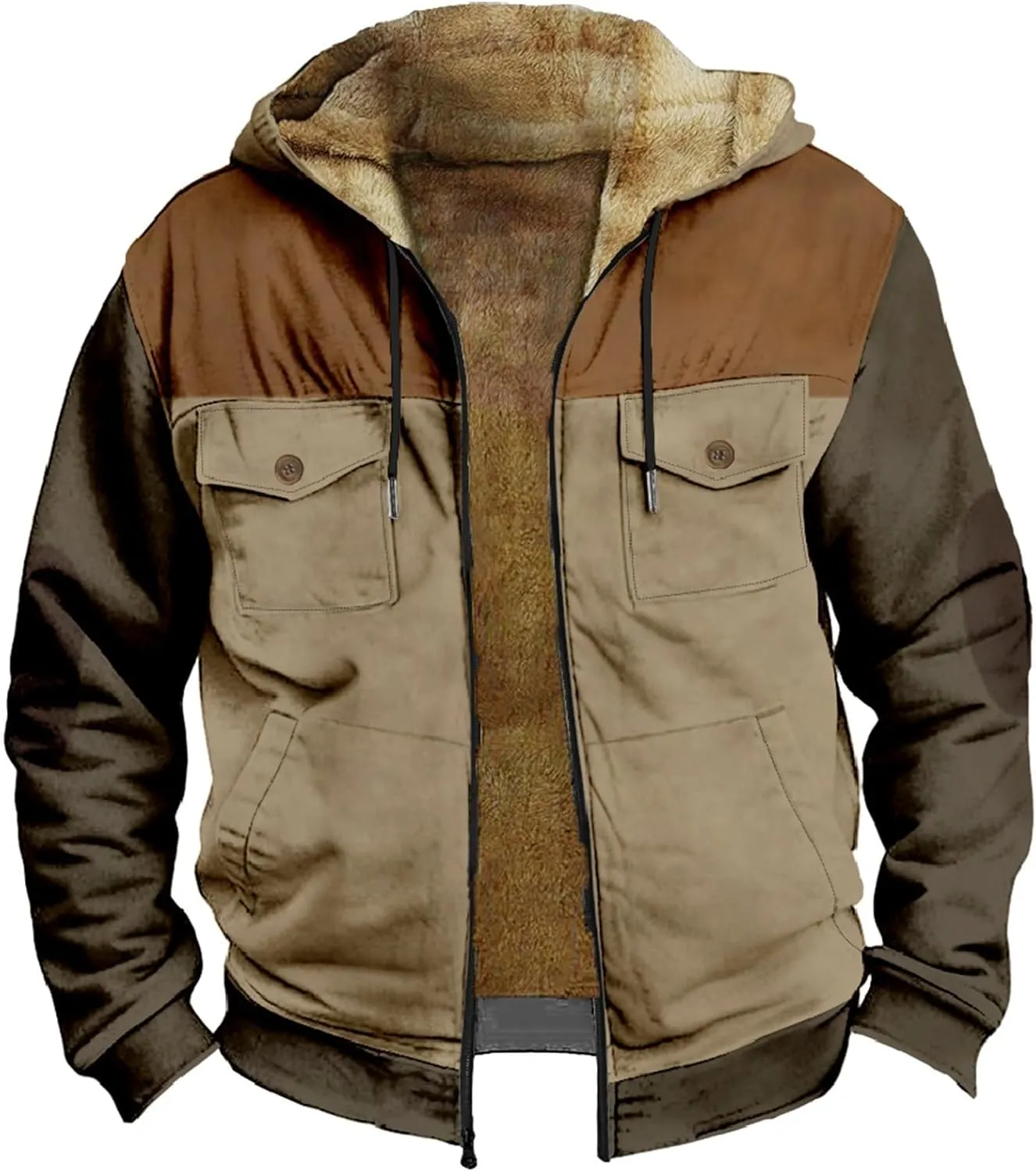 Men's Winter Warm Coats Zip Up Western Fleece Jackets Casual Retro Patriotic Sherpa Jacket Fall Country Cowboy Coats
