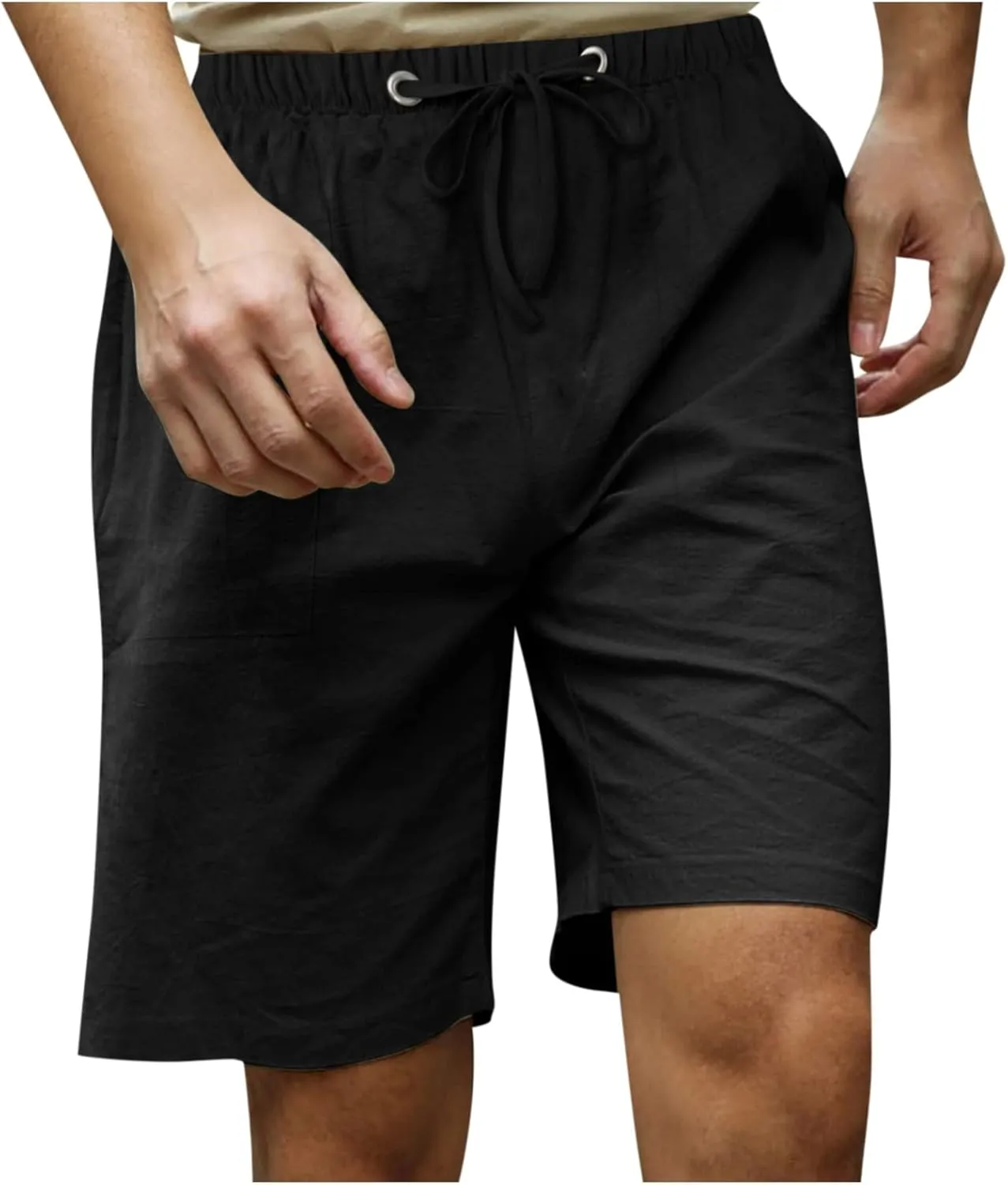 Mmoneyake Mens Drawstring Walk Short Casual Elastic Waist Comfy Cotton Linen Shorts Bermuda Lounge Pants Beach Yoga Trousers