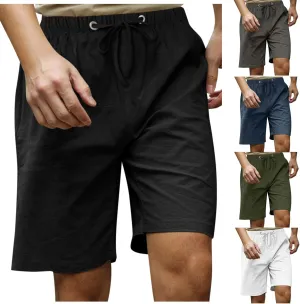 Mmoneyake Mens Drawstring Walk Short Casual Elastic Waist Comfy Cotton Linen Shorts Bermuda Lounge Pants Beach Yoga Trousers