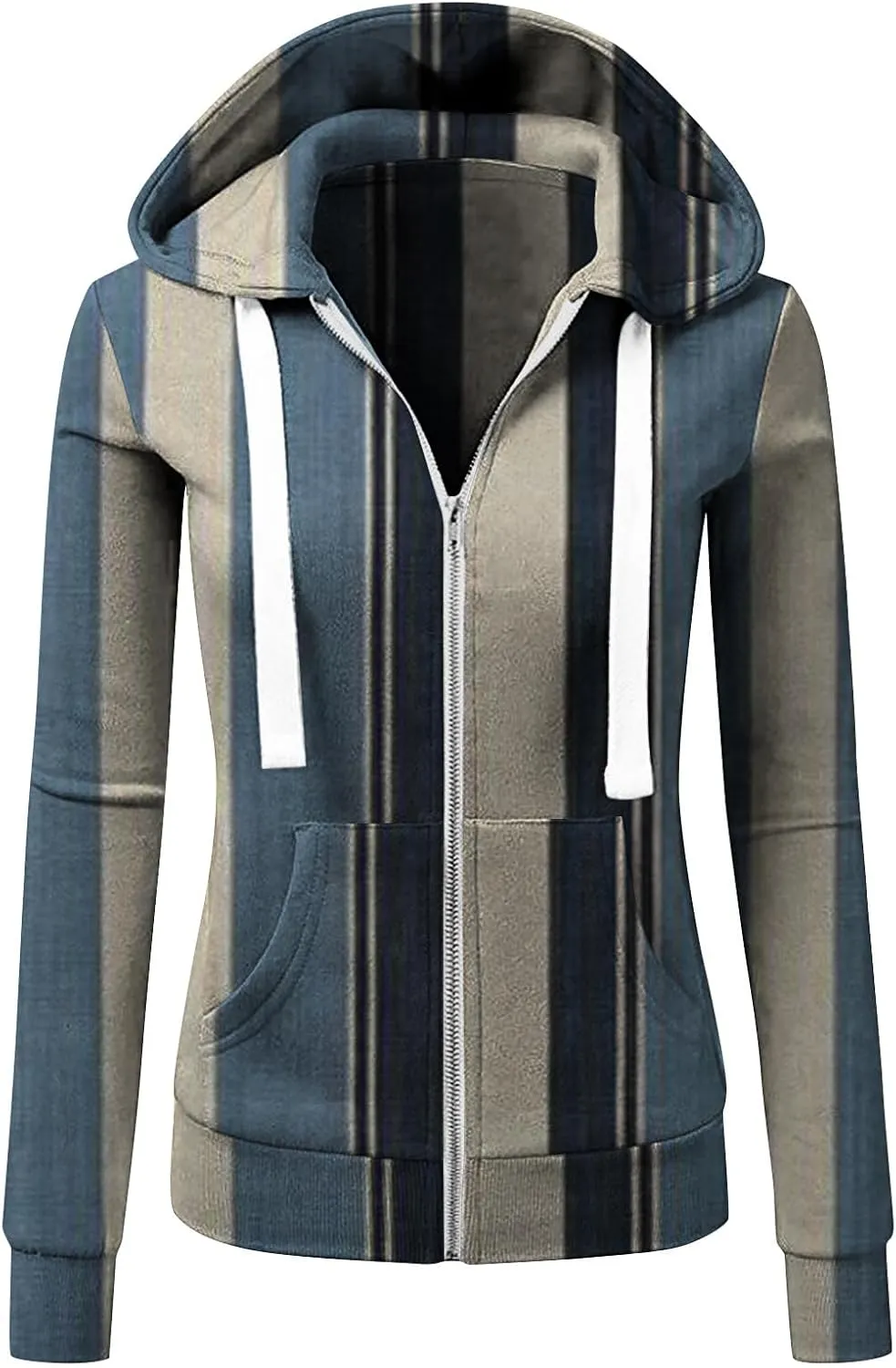Mmoneyake Women Basic Lightweight Zip-Up Hoodie Long Sleeve Thin Sweatshirt Drawstring Casual Hooded Jacket Coat with Pockets
