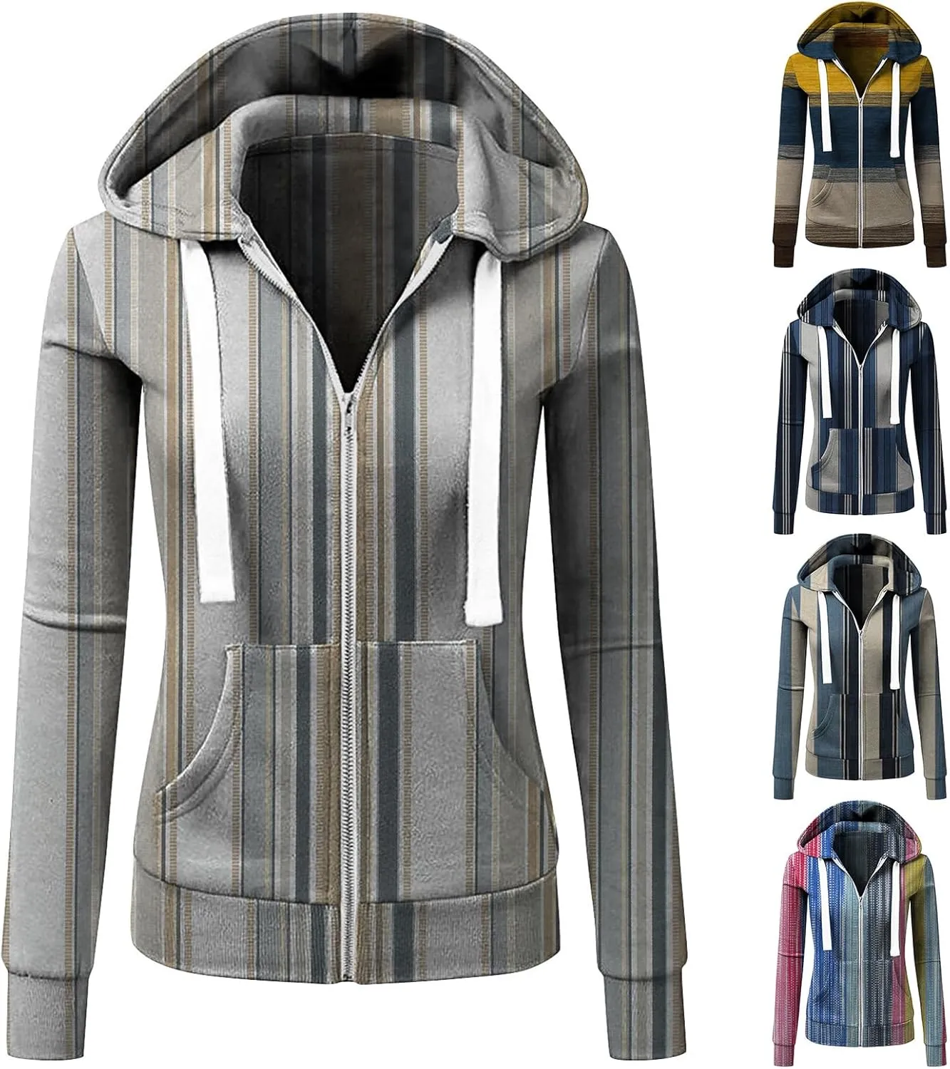 Mmoneyake Women Basic Lightweight Zip-Up Hoodie Long Sleeve Thin Sweatshirt Drawstring Casual Hooded Jacket Coat with Pockets