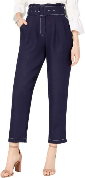 Moon River Womens Linen Blend Wide Leg Paperbag Pants