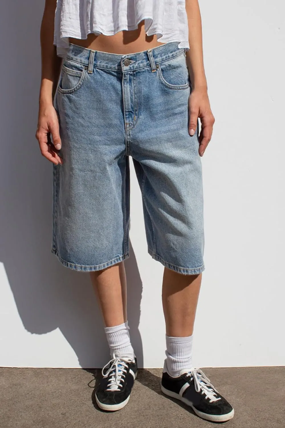Mxiqqpltky Womens Denim Shorts Y2k High Waisted Wide Leg Boyfriend Knee Length Baggy Jean Shorts Streetwear