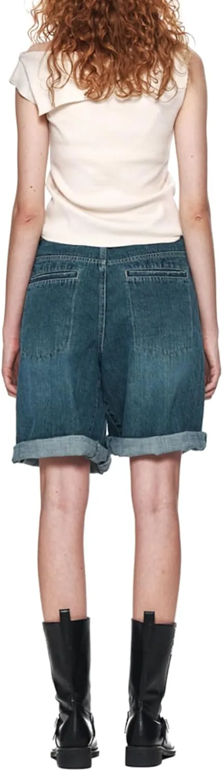 Mxiqqpltky Womens Denim Shorts Y2k High Waisted Wide Leg Boyfriend Knee Length Baggy Jean Shorts Streetwear