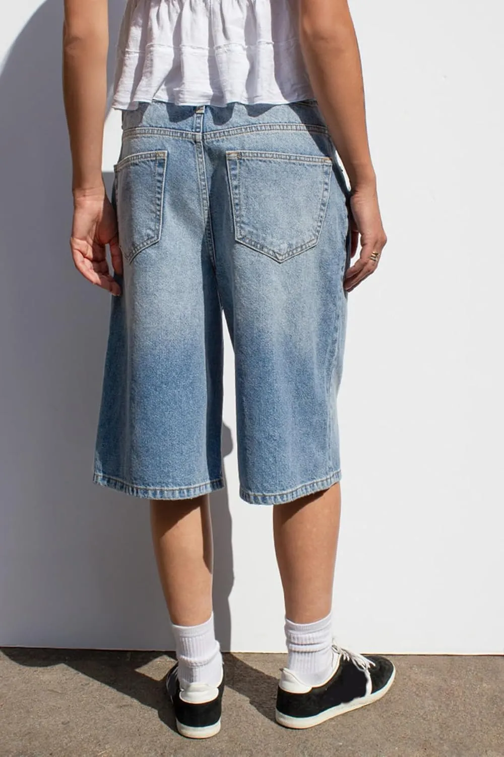 Mxiqqpltky Womens Denim Shorts Y2k High Waisted Wide Leg Boyfriend Knee Length Baggy Jean Shorts Streetwear
