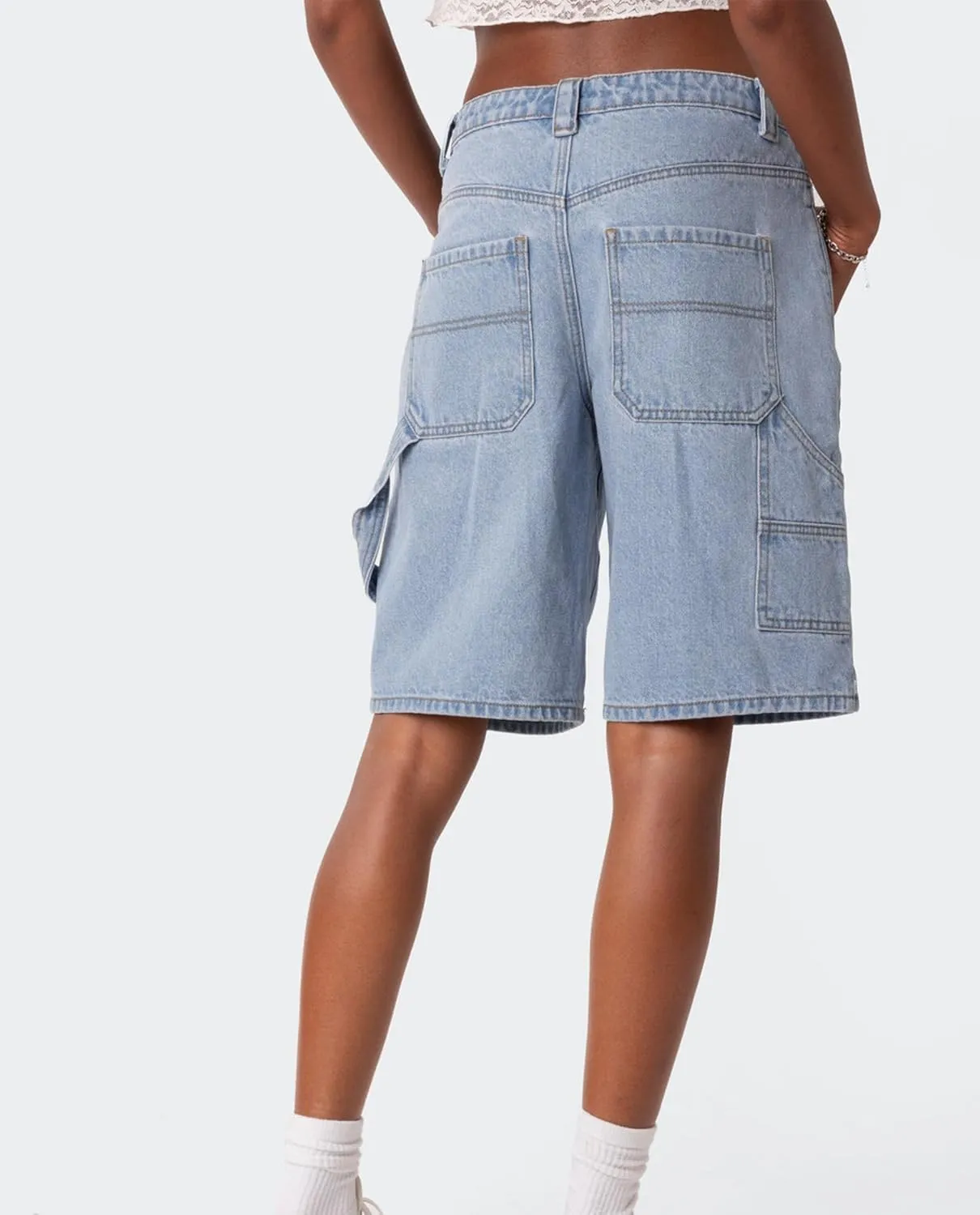 Mxiqqpltky Womens Denim Shorts Y2k High Waisted Wide Leg Boyfriend Knee Length Baggy Jean Shorts Streetwear