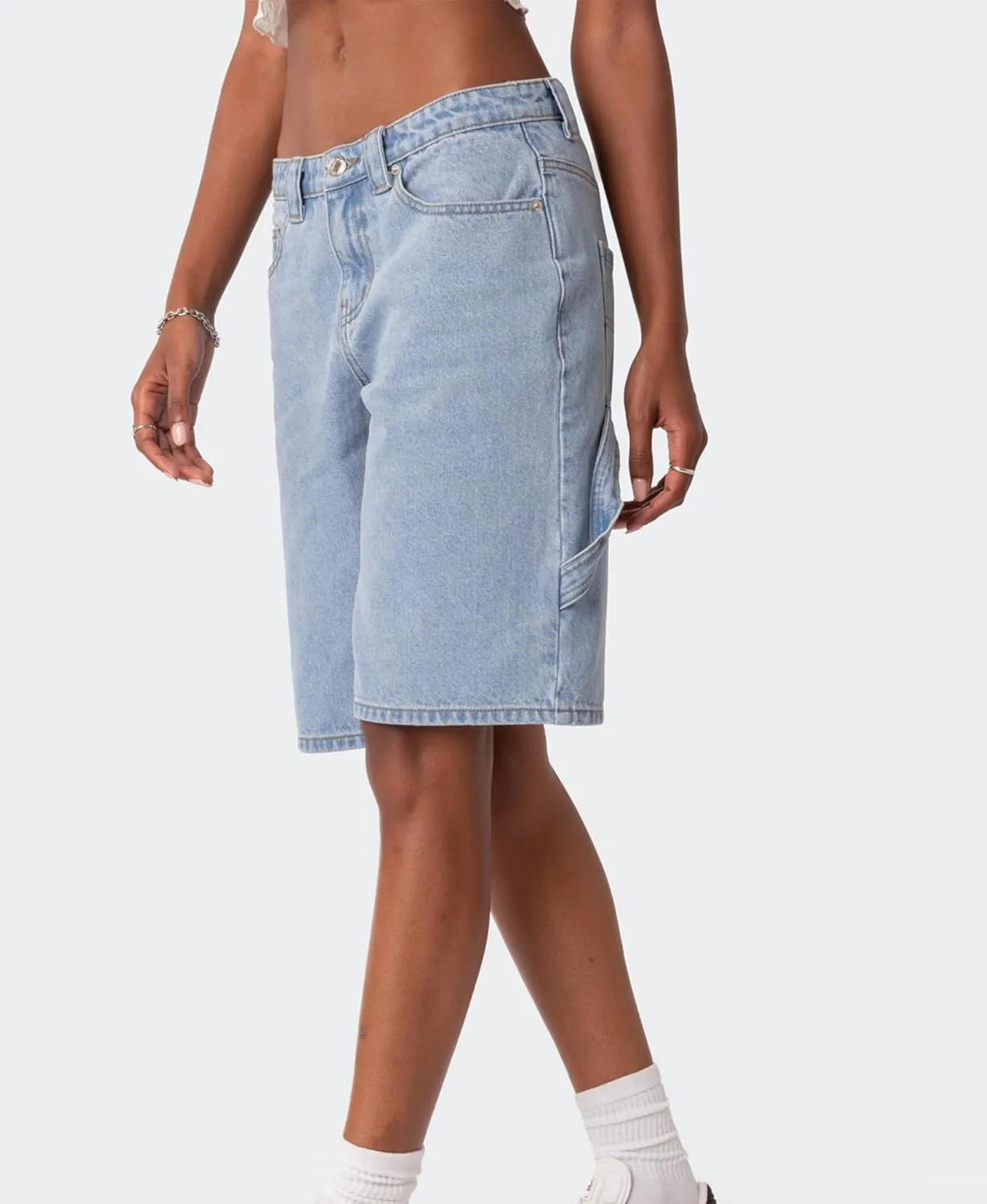 Mxiqqpltky Womens Denim Shorts Y2k High Waisted Wide Leg Boyfriend Knee Length Baggy Jean Shorts Streetwear