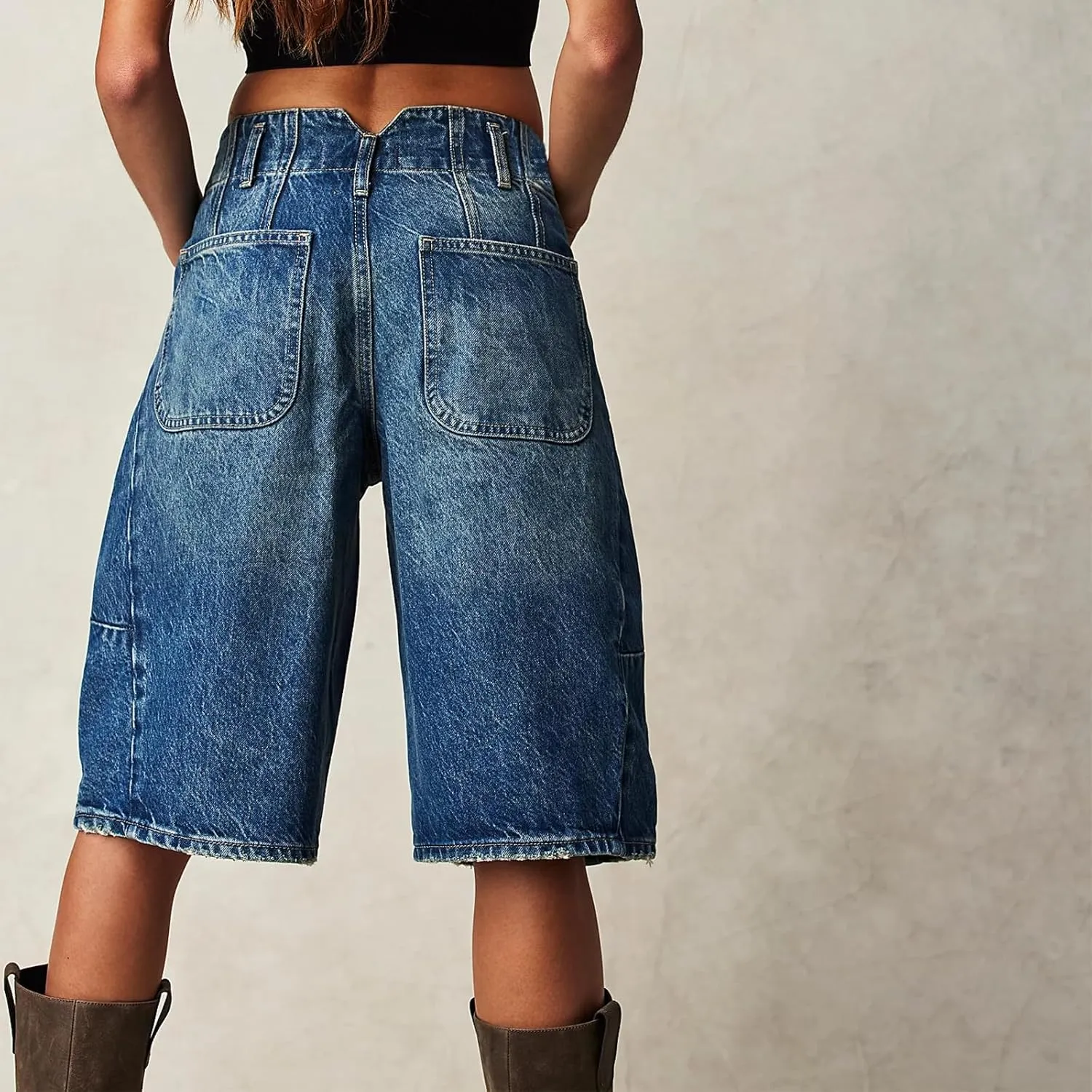 Mxiqqpltky Womens Denim Shorts Y2k High Waisted Wide Leg Boyfriend Knee Length Baggy Jean Shorts Streetwear