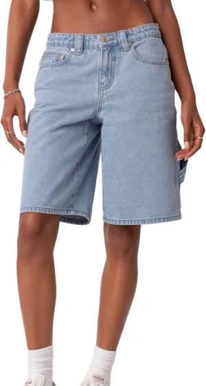 Mxiqqpltky Womens Denim Shorts Y2k High Waisted Wide Leg Boyfriend Knee Length Baggy Jean Shorts Streetwear
