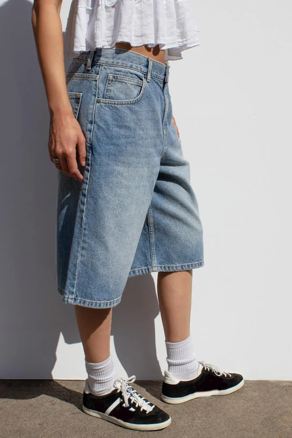 Mxiqqpltky Womens Denim Shorts Y2k High Waisted Wide Leg Boyfriend Knee Length Baggy Jean Shorts Streetwear