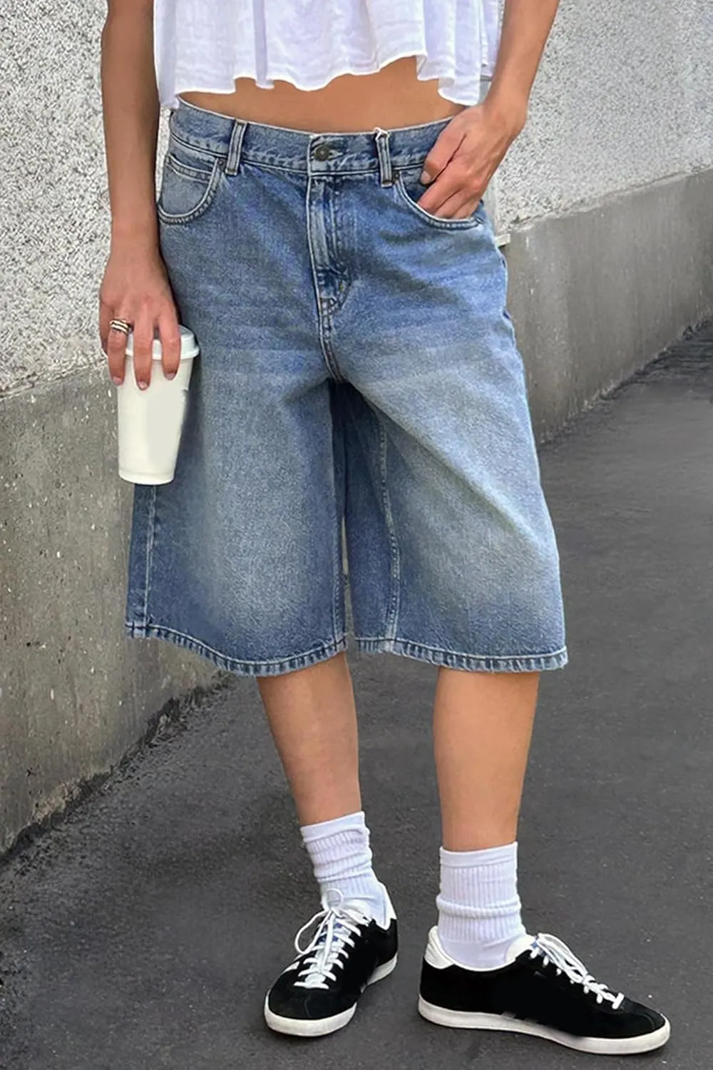 Mxiqqpltky Womens Denim Shorts Y2k High Waisted Wide Leg Boyfriend Knee Length Baggy Jean Shorts Streetwear
