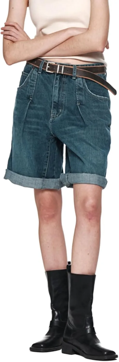 Mxiqqpltky Womens Denim Shorts Y2k High Waisted Wide Leg Boyfriend Knee Length Baggy Jean Shorts Streetwear