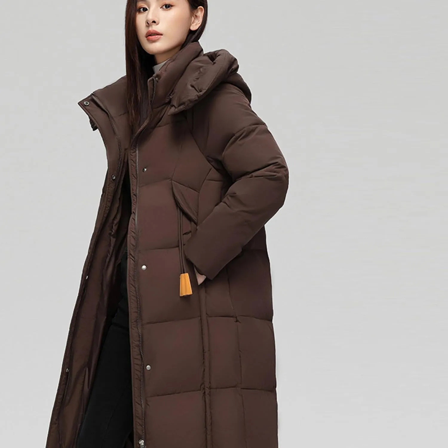 NATHGAM Long Down Coat Women Casual Turtleneck Thicken Winter Warm Hooded Puffer Coat Cotton Padded Zip Long Sleeve Outwears
