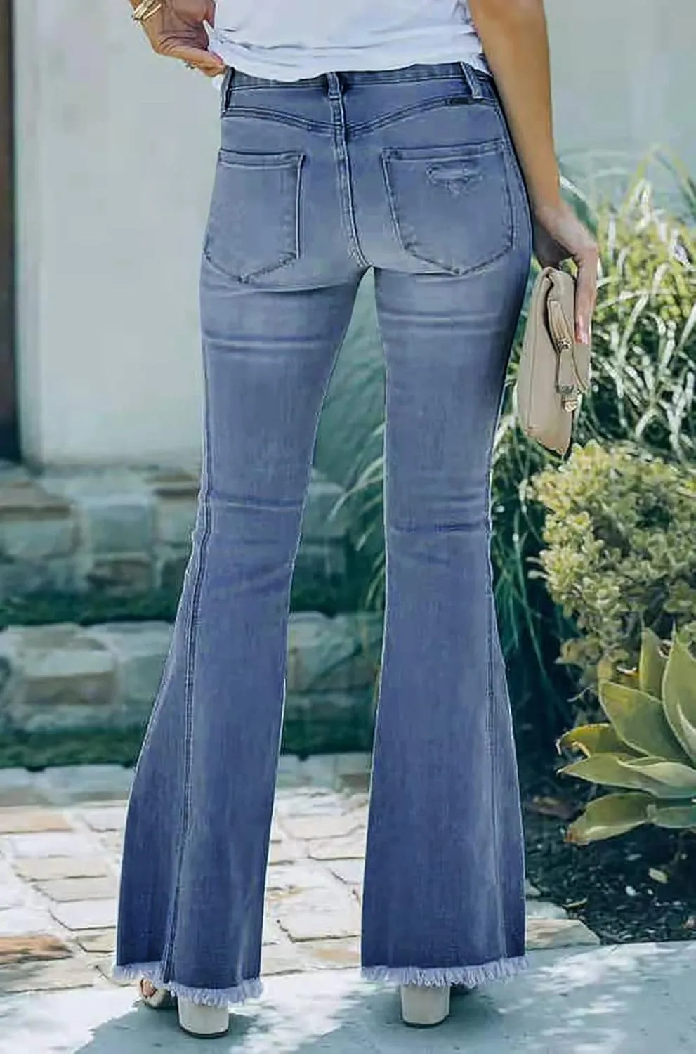Necooer Womens Flare Jeans Classic Stretch Raw Hem Flare Bell Bottom Denim Jeans Pants