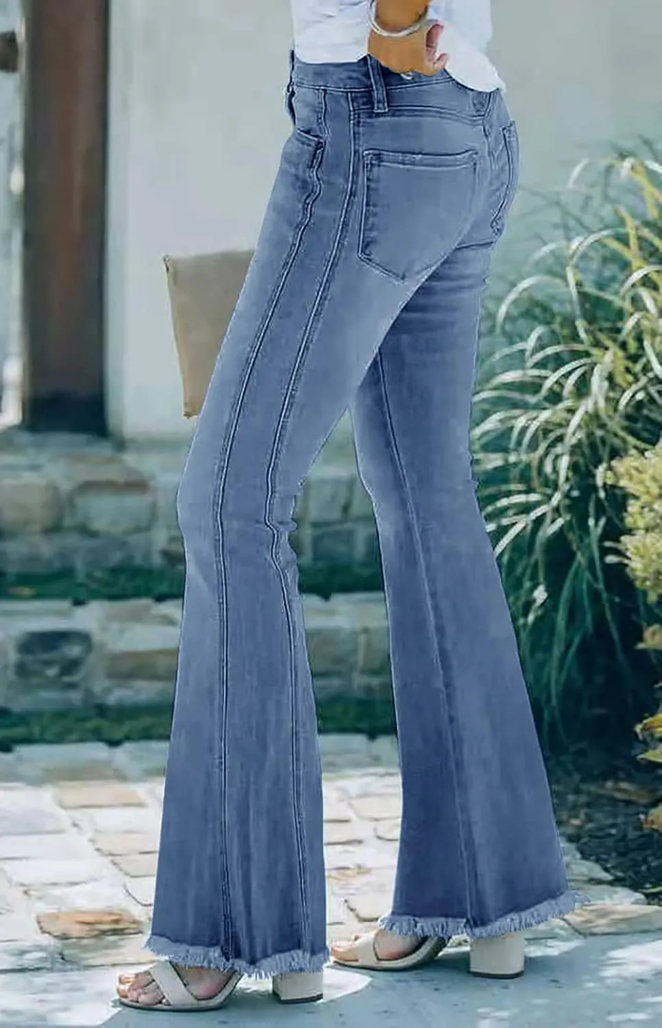 Necooer Womens Flare Jeans Classic Stretch Raw Hem Flare Bell Bottom Denim Jeans Pants