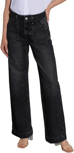 Necooer Womens Wide Leg Jeans Trendy Baggy Stretchy Boyfriend Jeans Casual Stretch Straight Leg Denim Pants