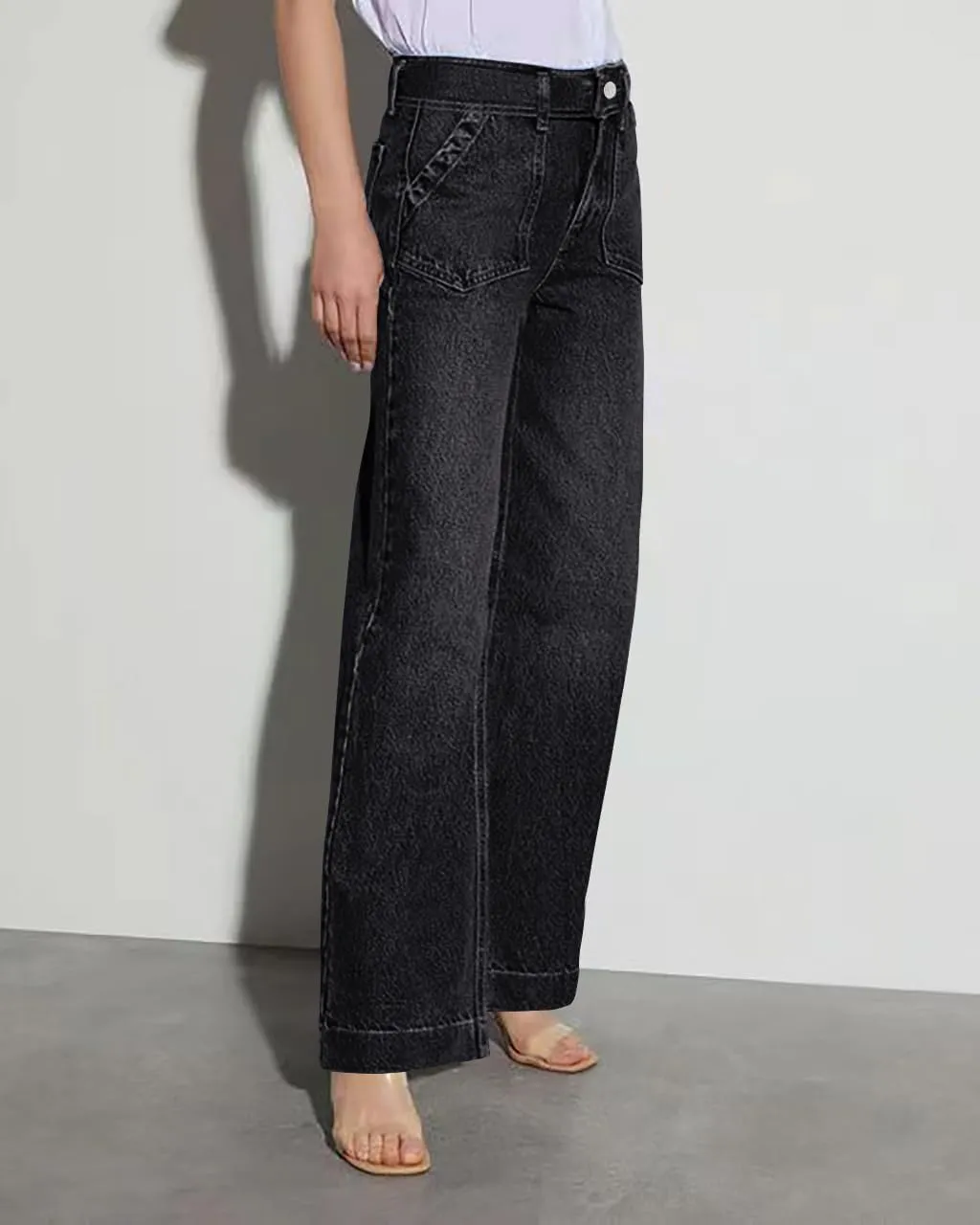 Necooer Womens Wide Leg Jeans Trendy Baggy Stretchy Boyfriend Jeans Casual Stretch Straight Leg Denim Pants