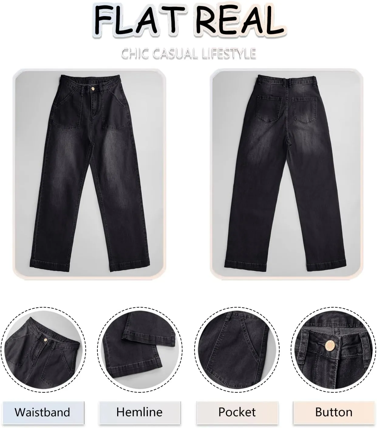 Necooer Womens Wide Leg Jeans Trendy Baggy Stretchy Boyfriend Jeans Casual Stretch Straight Leg Denim Pants