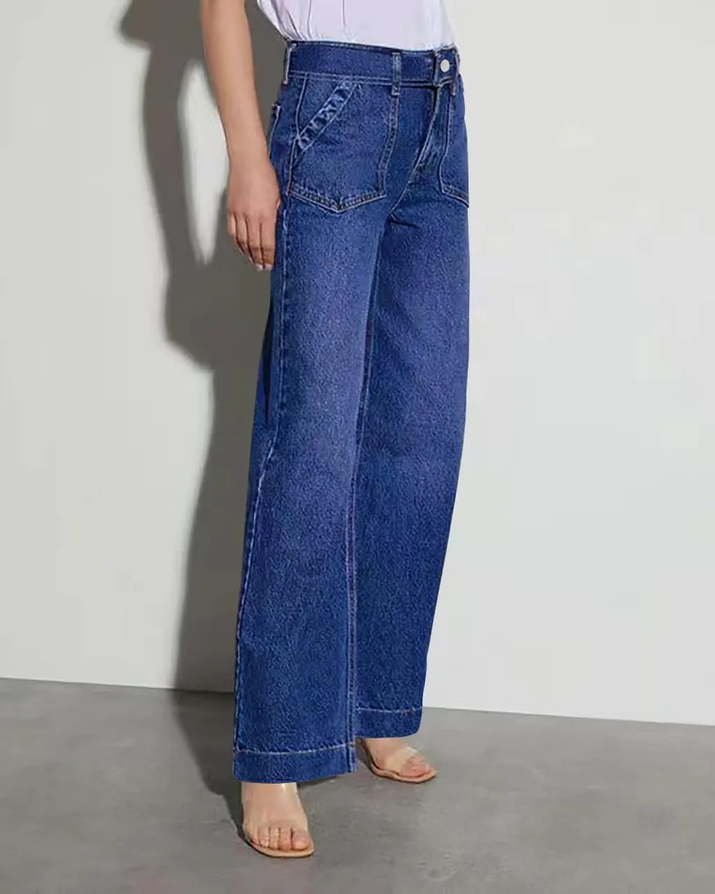 Necooer Womens Wide Leg Jeans Trendy Baggy Stretchy Boyfriend Jeans Casual Stretch Straight Leg Denim Pants