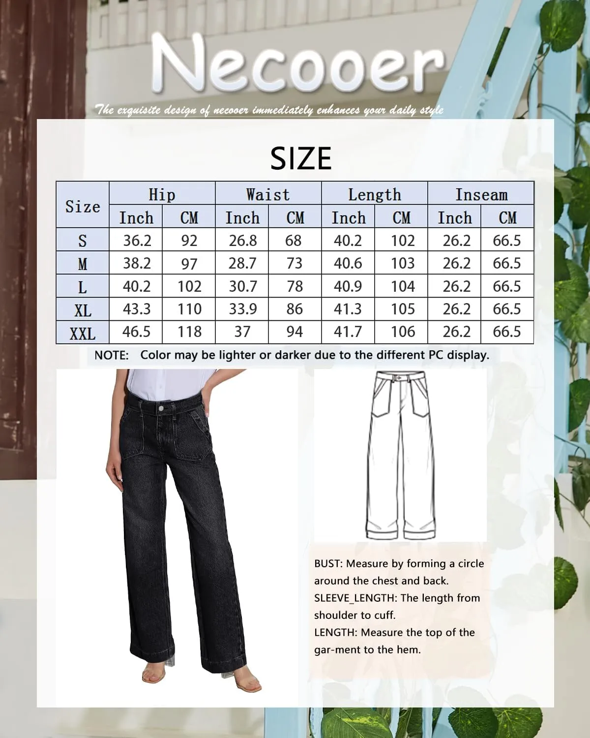 Necooer Womens Wide Leg Jeans Trendy Baggy Stretchy Boyfriend Jeans Casual Stretch Straight Leg Denim Pants