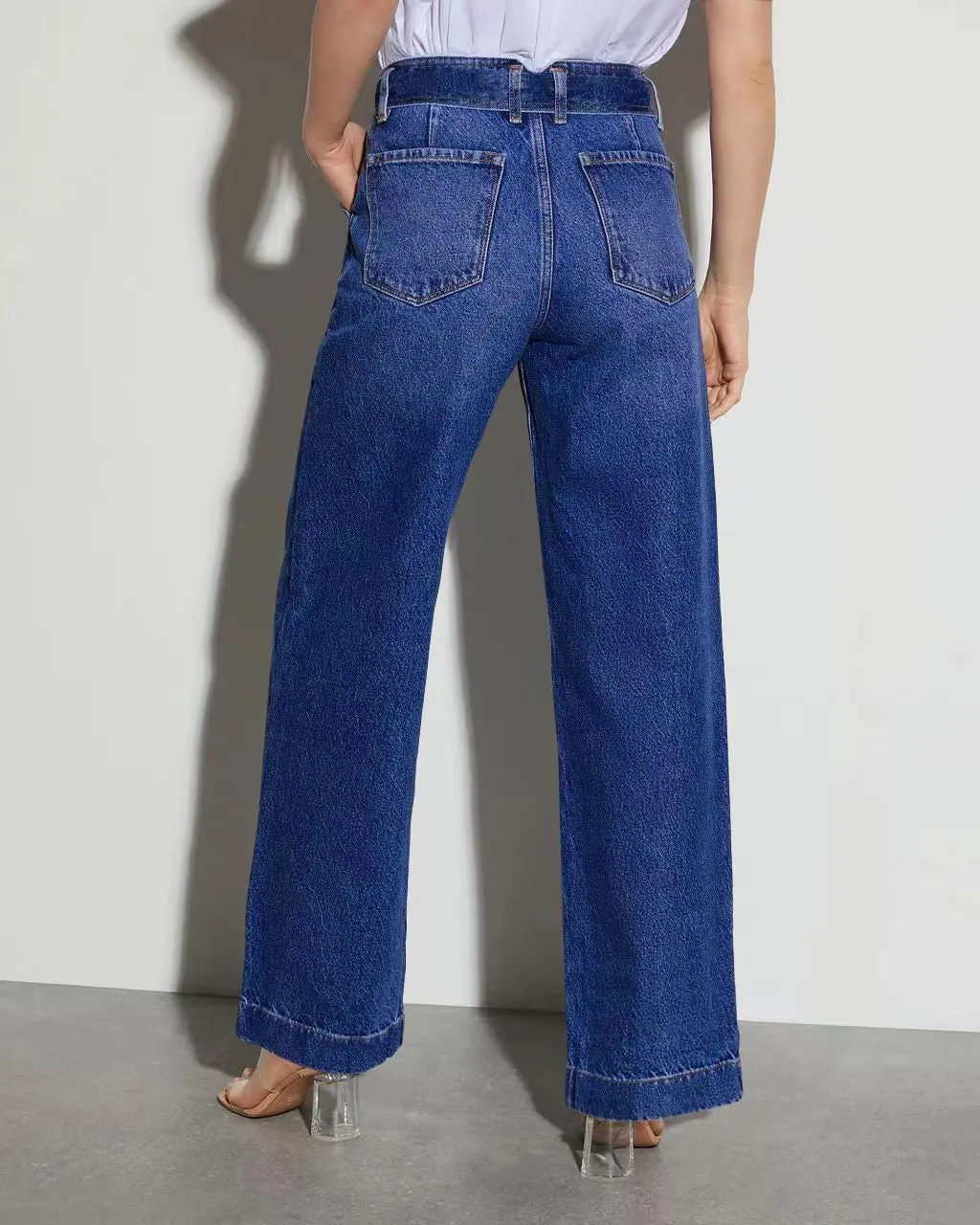 Necooer Womens Wide Leg Jeans Trendy Baggy Stretchy Boyfriend Jeans Casual Stretch Straight Leg Denim Pants