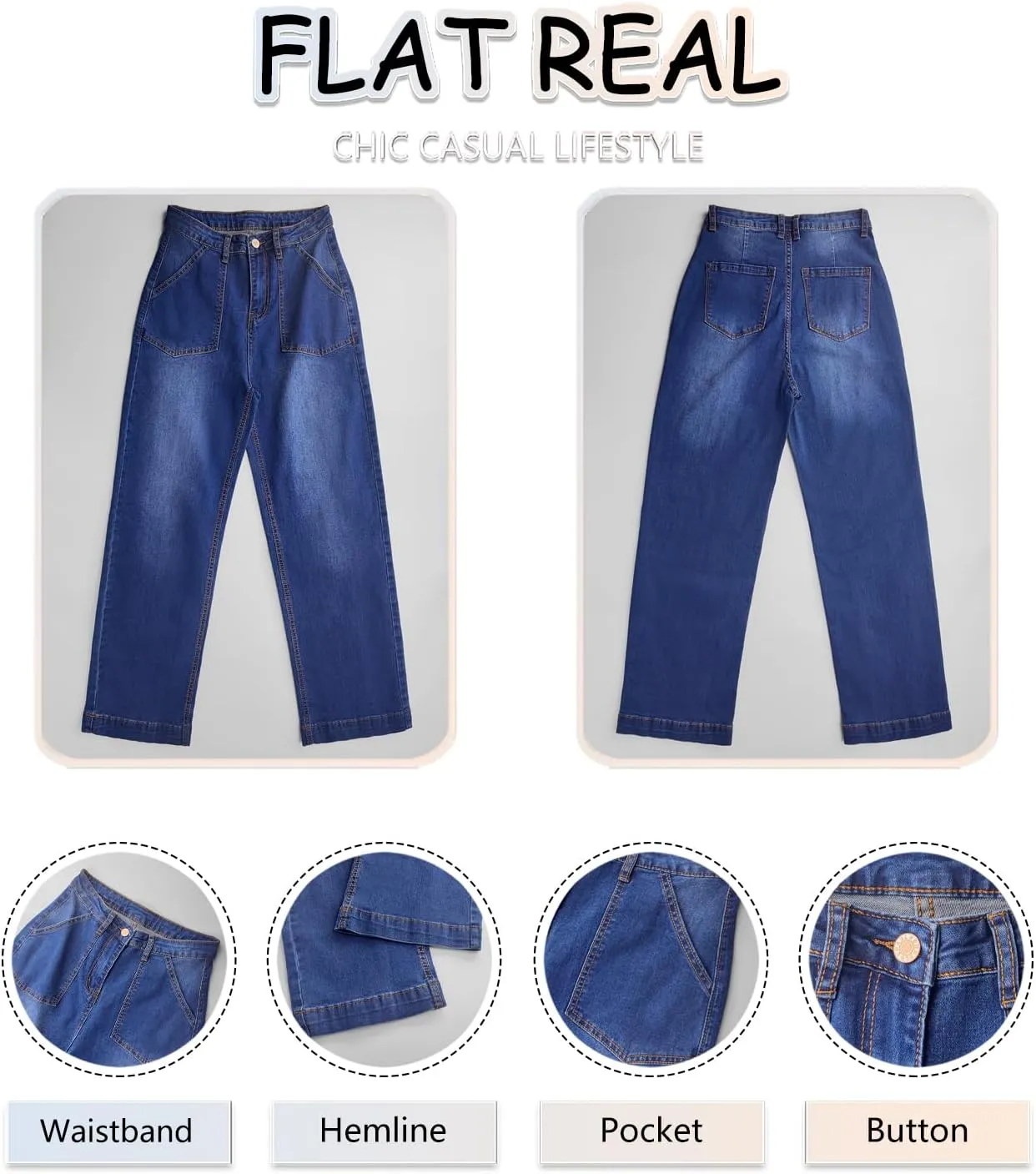 Necooer Womens Wide Leg Jeans Trendy Baggy Stretchy Boyfriend Jeans Casual Stretch Straight Leg Denim Pants