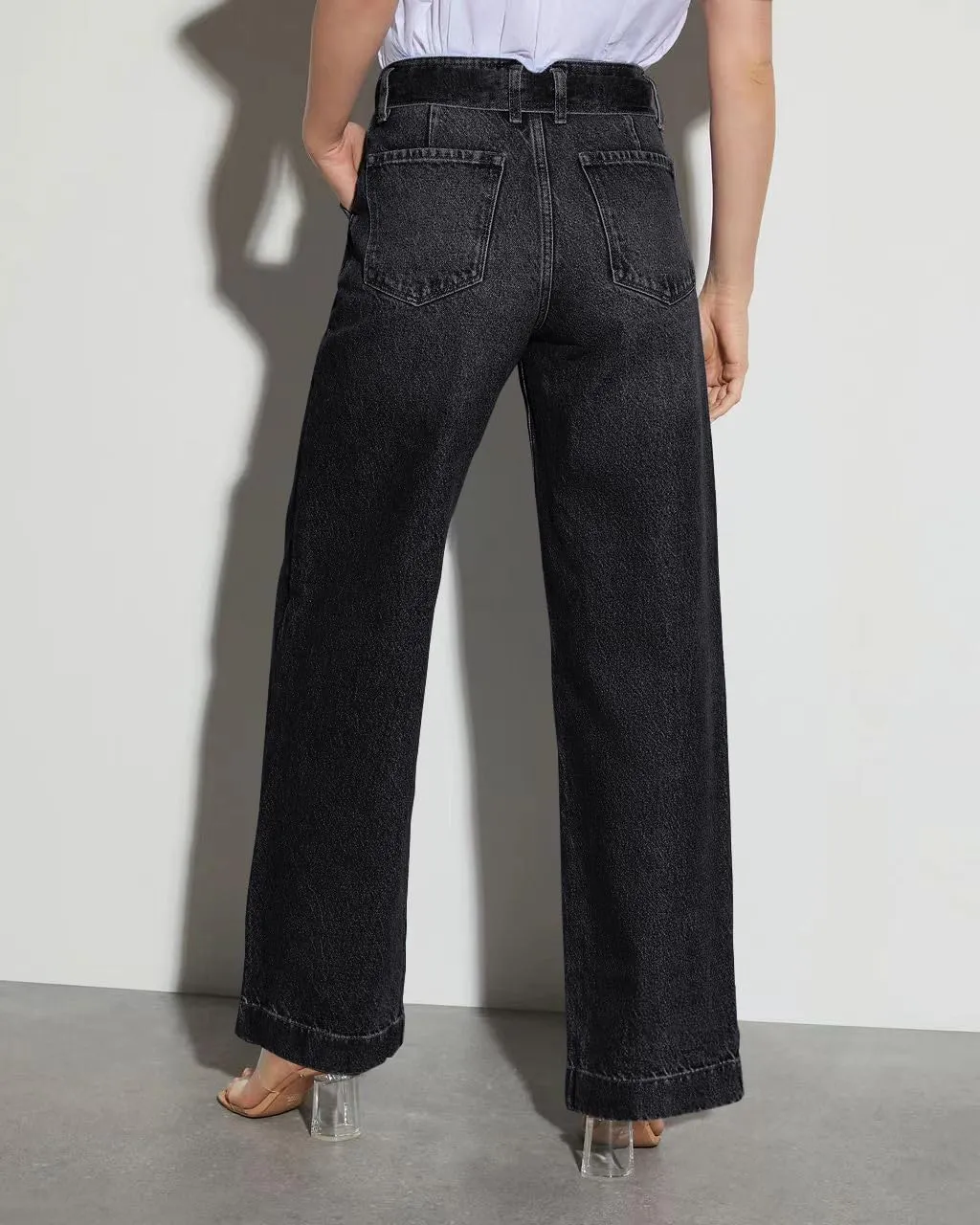 Necooer Womens Wide Leg Jeans Trendy Baggy Stretchy Boyfriend Jeans Casual Stretch Straight Leg Denim Pants