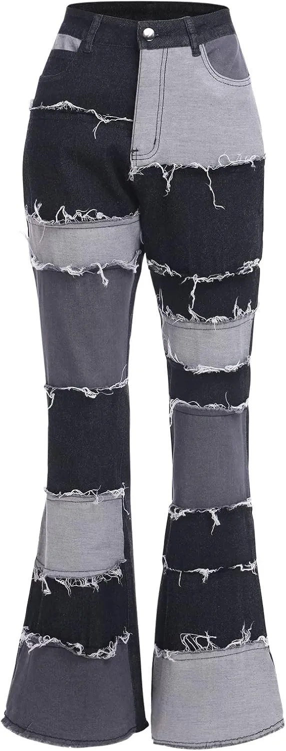 ODIZLI Women's High Waisted Bell Bottom Jeans Ripped Stretch Skinny Flare Jeans Distressed Bootcut Denim Pants Plus Size