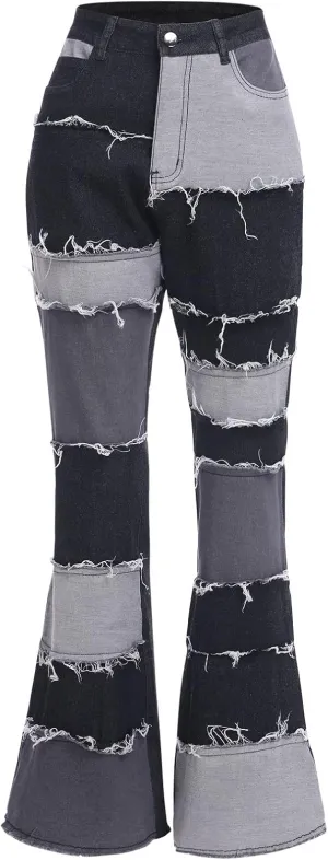 ODIZLI Women's High Waisted Bell Bottom Jeans Ripped Stretch Skinny Flare Jeans Distressed Bootcut Denim Pants Plus Size