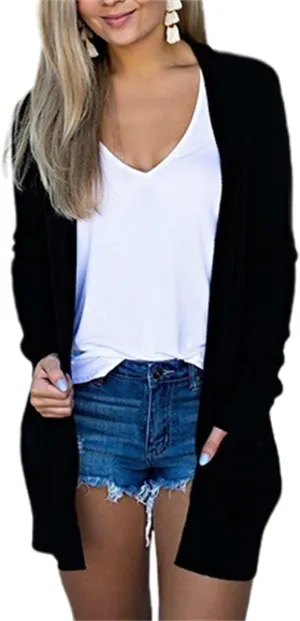 Open Front Cardigan for Women Lightweight Knit Long Sleeve Jackets Casual Soild Color Cardigans Fall Outwear