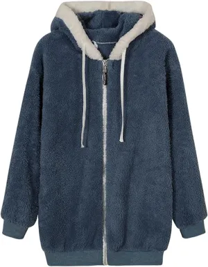 Oversize Coats for Women Fleece Sherpa Jacket Pure Color Hooded Coat for Women Zip Up Jackets with Pocket Winter Top