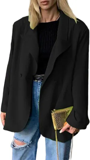 Oversized Blazers for Women Casual Business Open Front Long Sleeve Button Lapel Lightweight Work Office Suit Jackets