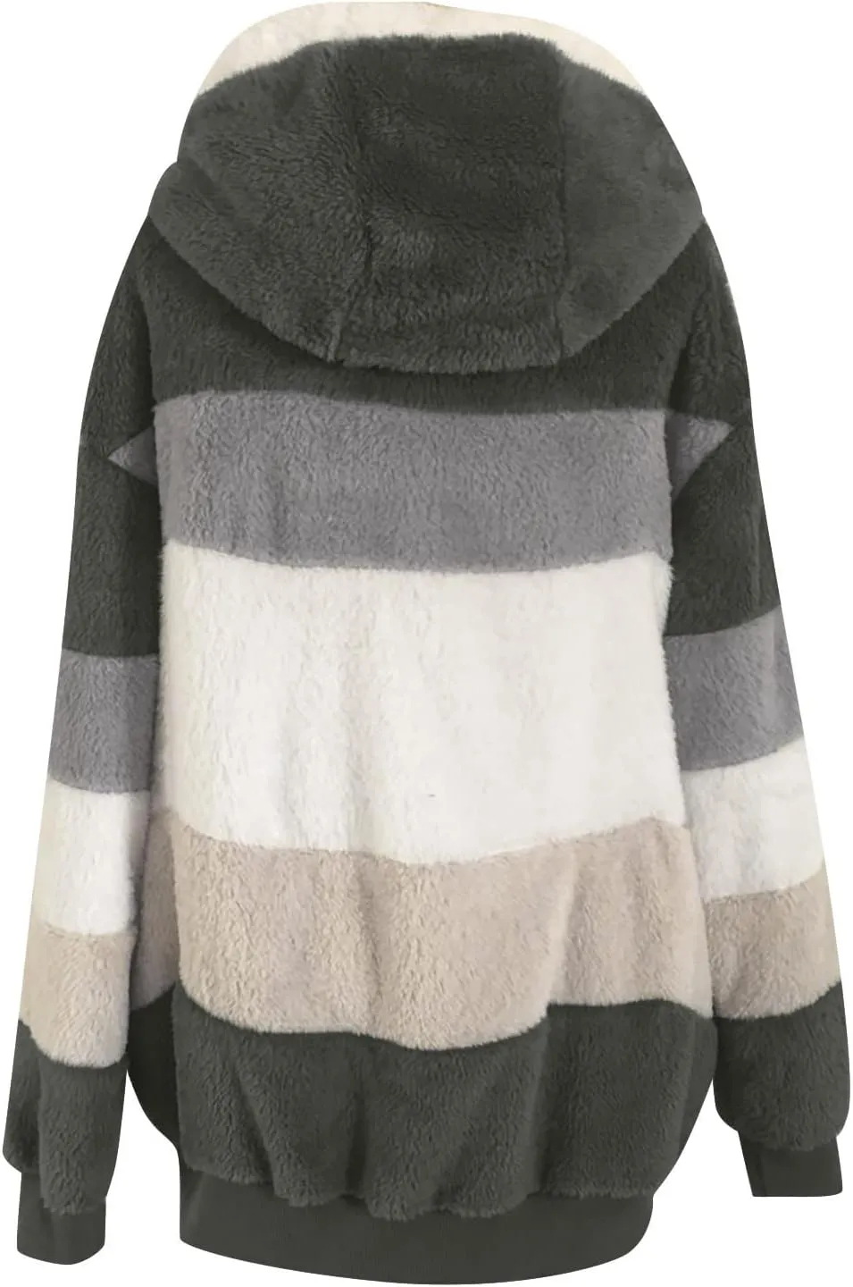 Oversized Fuzzy Fleece Jackets For Women Fashion 2023 Color Block Faux Fur Cardigan Coat Shaggy Warm Winter Outerwear