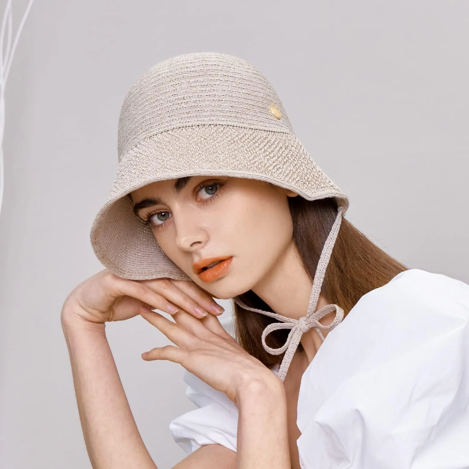 Paper Textured String Bonnet Hat Audrey