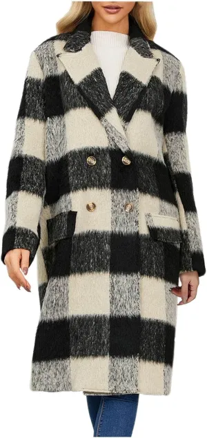 Plaid Cardigans for Women Plaid Wool Trench Coat Shacket Lapel Button Down Woolen Blend Tartan Over Shirt Trench Coat