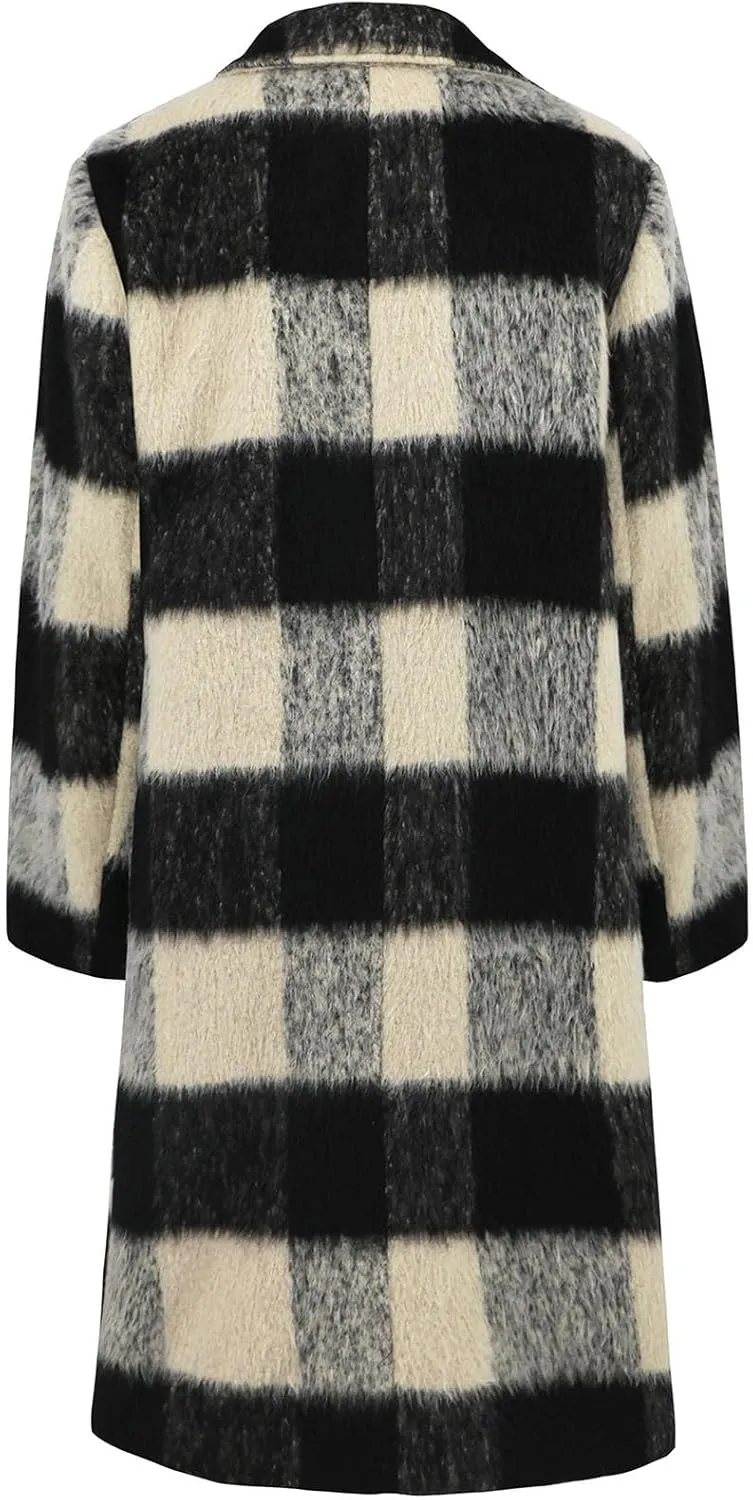 Plaid Cardigans for Women Plaid Wool Trench Coat Shacket Lapel Button Down Woolen Blend Tartan Over Shirt Trench Coat