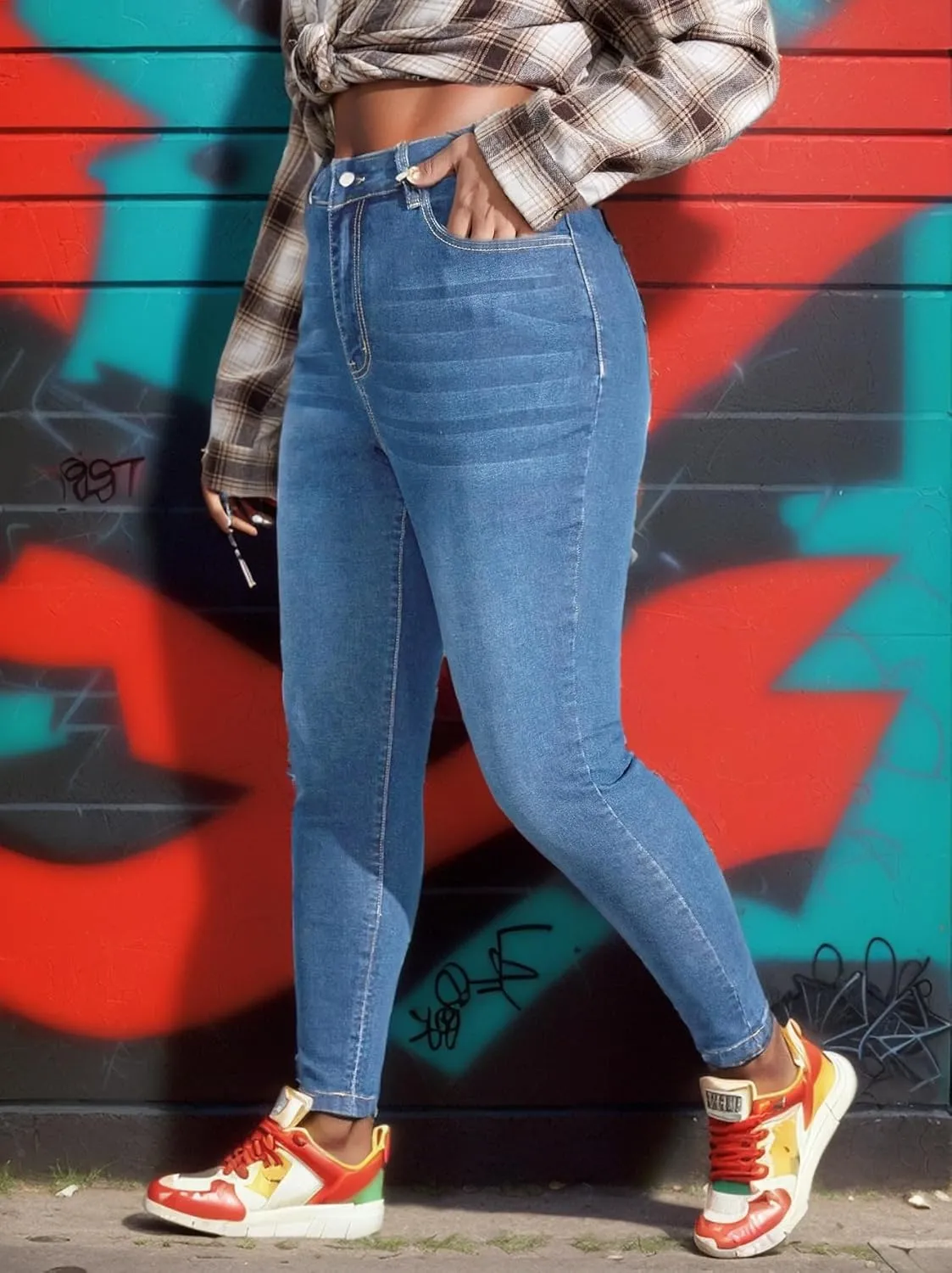 Plus Size Casual Work High-Rise Skinny Jeans