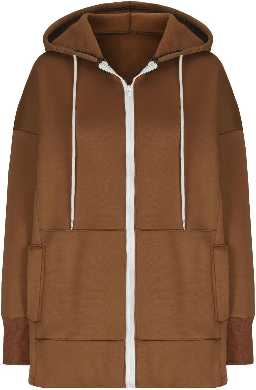 Plus Size Drawstring Sweatshirts for Women Long Sleeve Zip Up Oversized Casual Hoodies Jackets 2024 Fall Outfits
