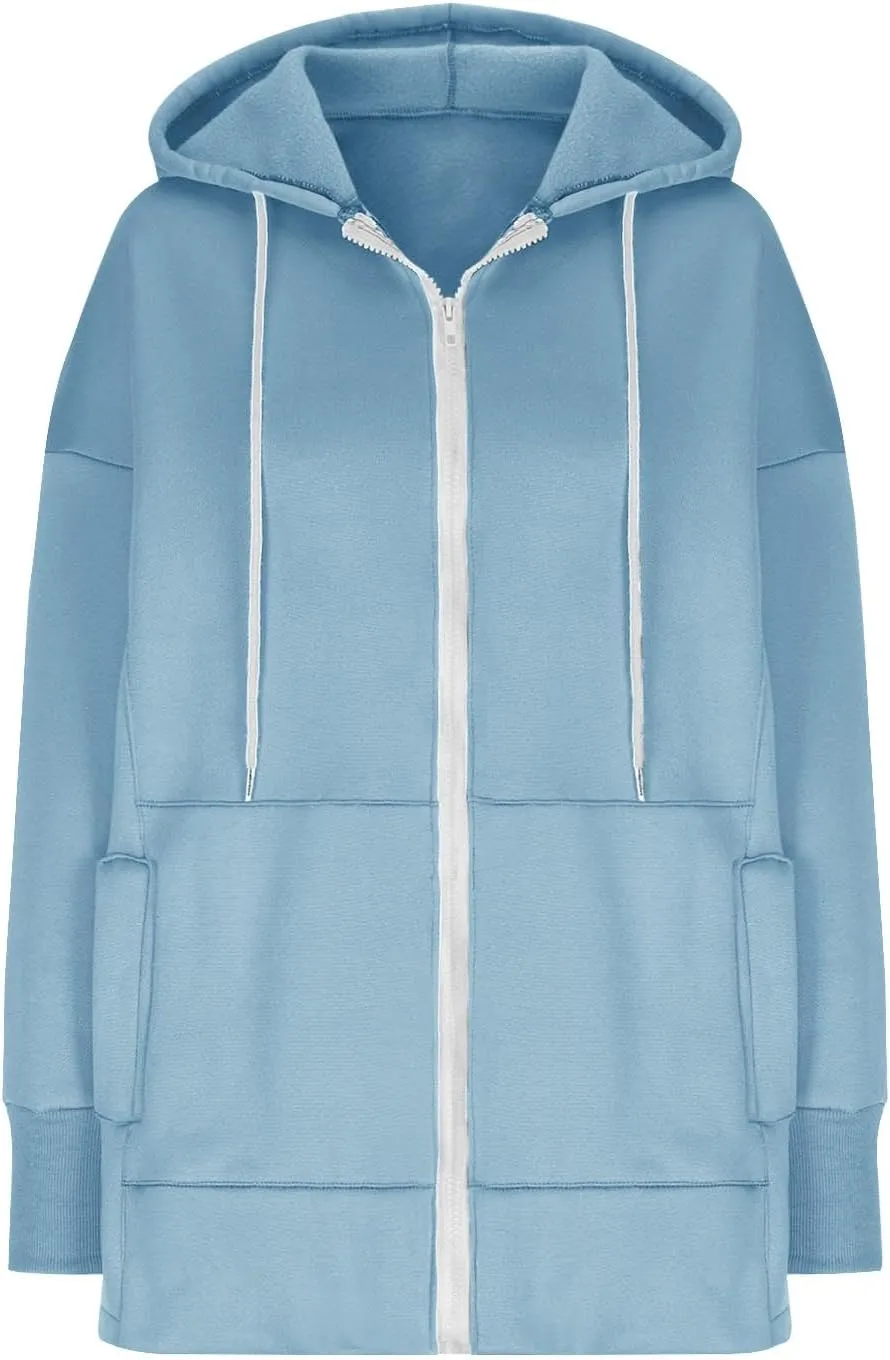Plus Size Drawstring Sweatshirts for Women Long Sleeve Zip Up Oversized Casual Hoodies Jackets 2024 Fall Outfits