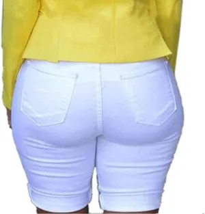 Plus Size Jean Shorts for Women Ripped Distressed Frayed Denim Shorts Ladies High Waisted Slim Fit Fold Hem Jean Shorts