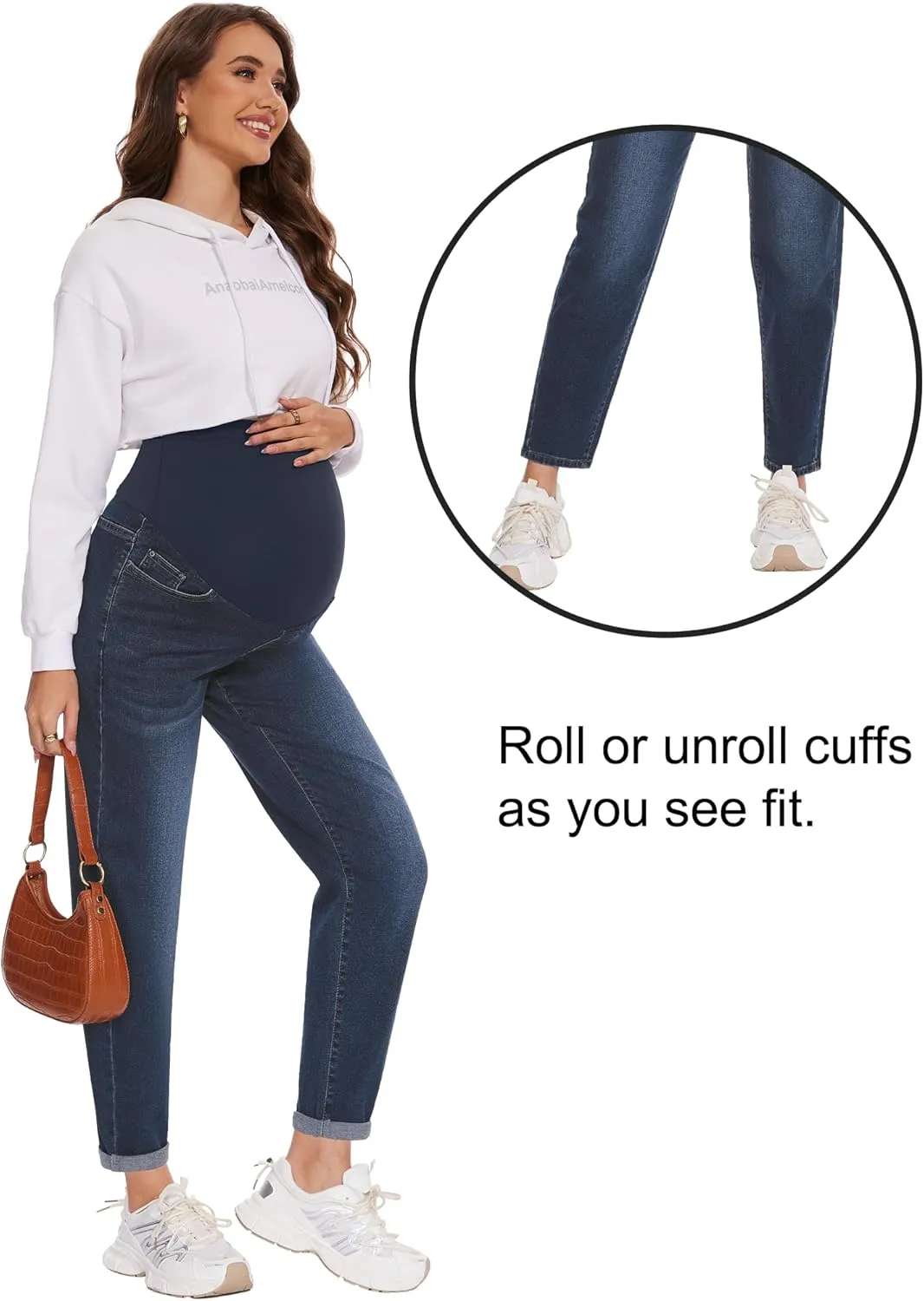 POSHGLAM Women's Maternity Jeans Over Belly Comfy Stretch Boyfriend Jeans Loose Pregnancy Pants, S-XXL
