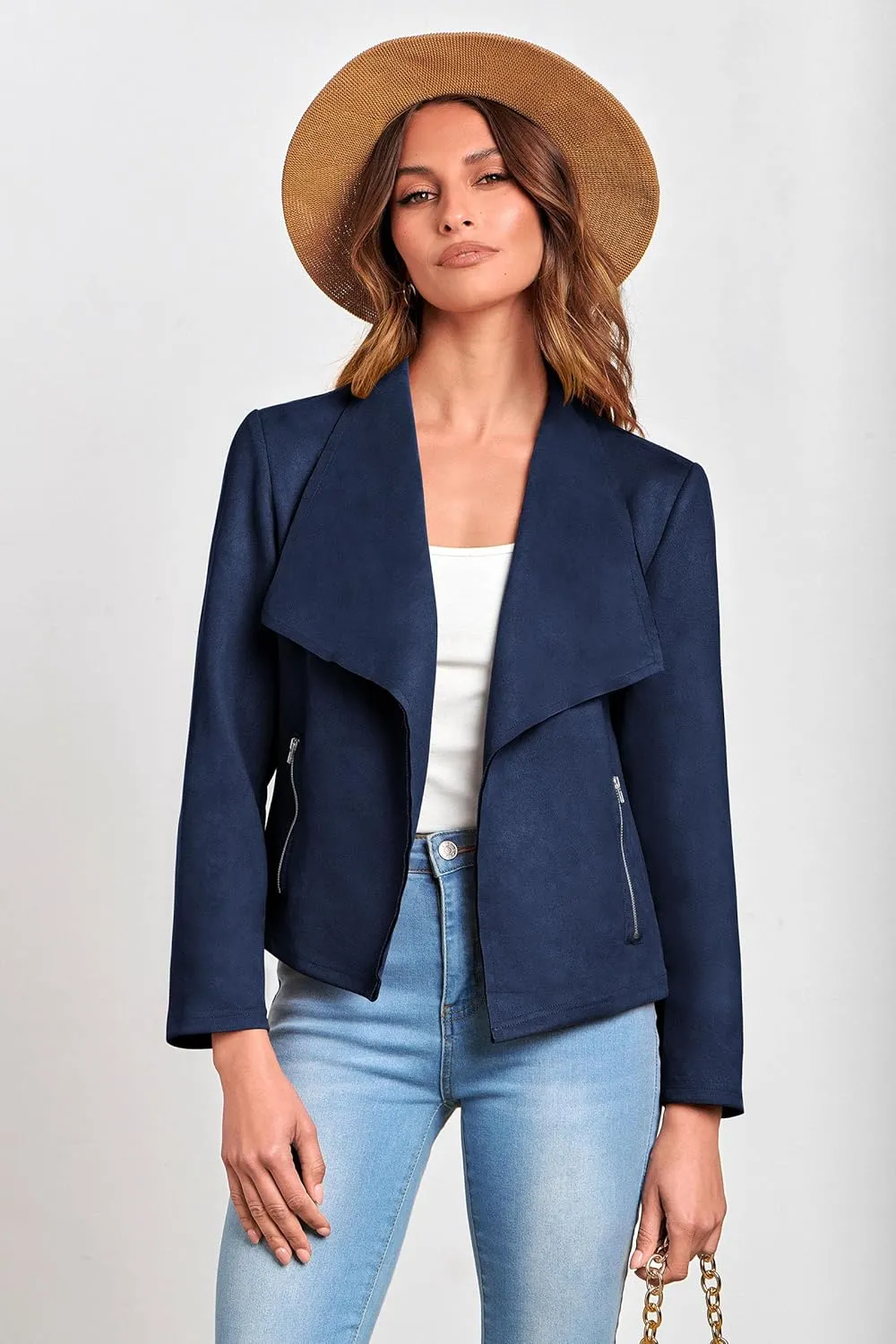 PRETTYGARDEN Women's Faux Suede Jackets 2025 Spring Fall Clothes Long Sleeve Open Front Cropped Coat Outwear