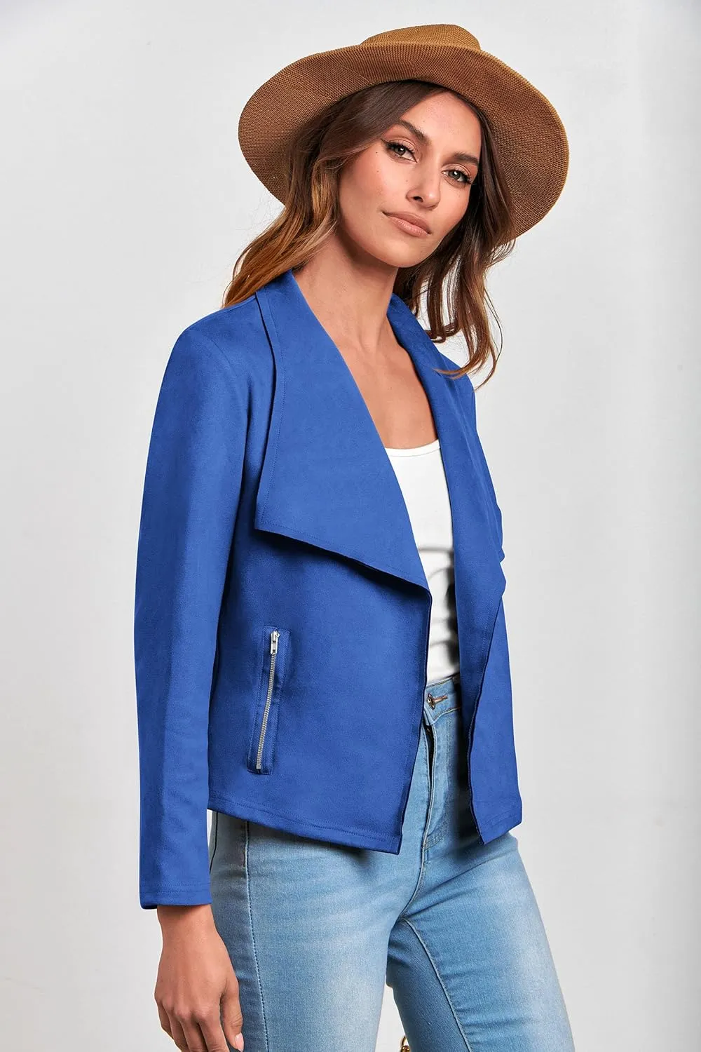 PRETTYGARDEN Women's Faux Suede Jackets 2025 Spring Fall Clothes Long Sleeve Open Front Cropped Coat Outwear