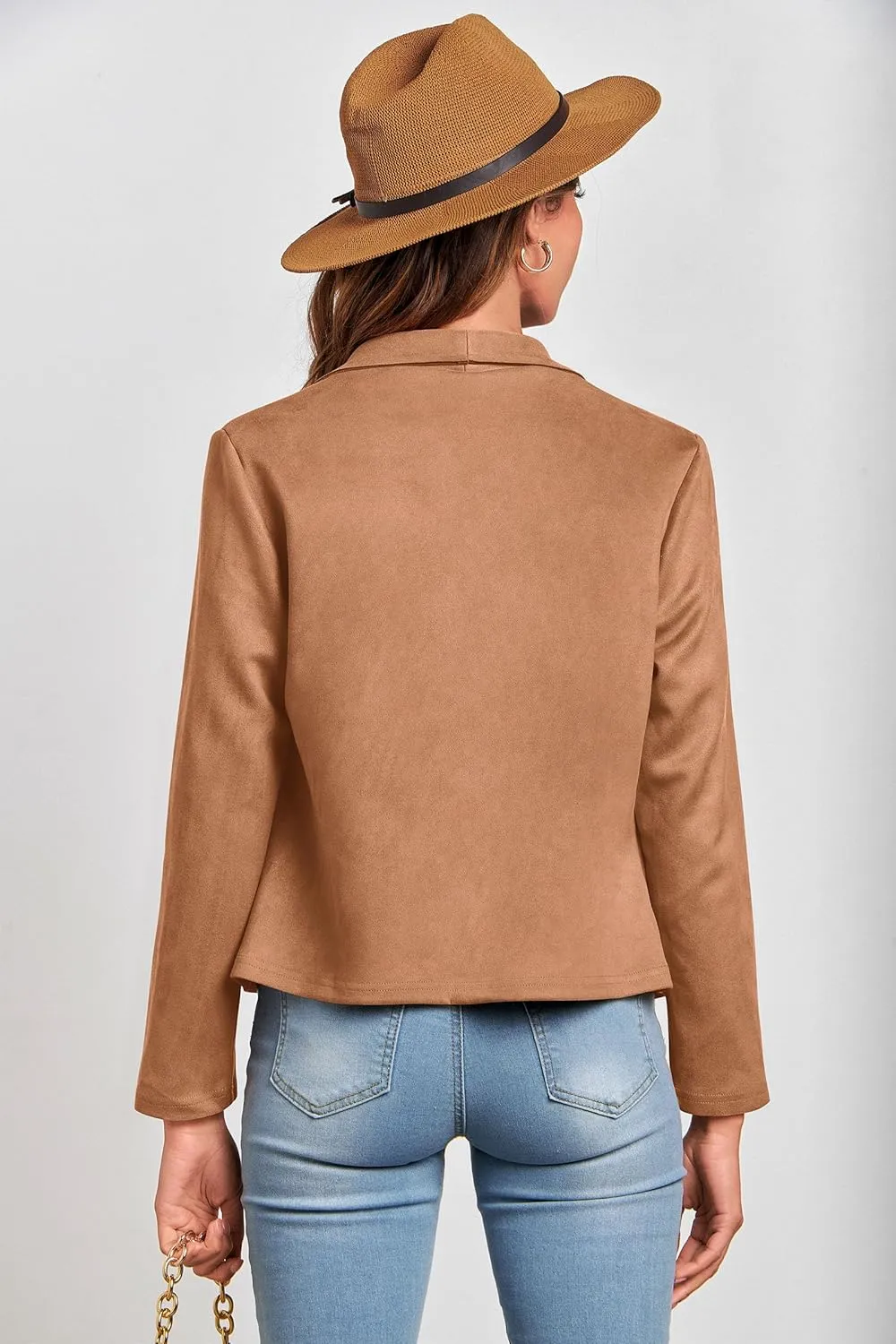 PRETTYGARDEN Women's Faux Suede Jackets 2025 Spring Fall Clothes Long Sleeve Open Front Cropped Coat Outwear