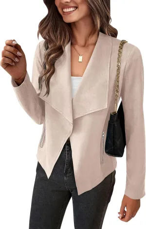 PRETTYGARDEN Women's Faux Suede Jackets 2025 Spring Fall Clothes Long Sleeve Open Front Cropped Coat Outwear