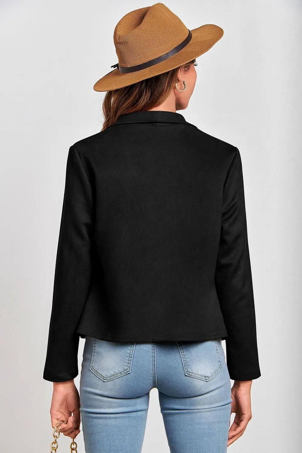 PRETTYGARDEN Women's Faux Suede Jackets 2025 Spring Fall Clothes Long Sleeve Open Front Cropped Coat Outwear