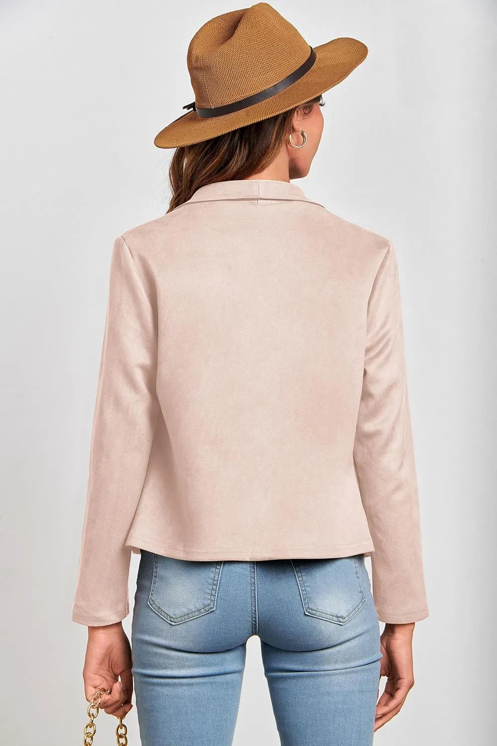 PRETTYGARDEN Women's Faux Suede Jackets 2025 Spring Fall Clothes Long Sleeve Open Front Cropped Coat Outwear