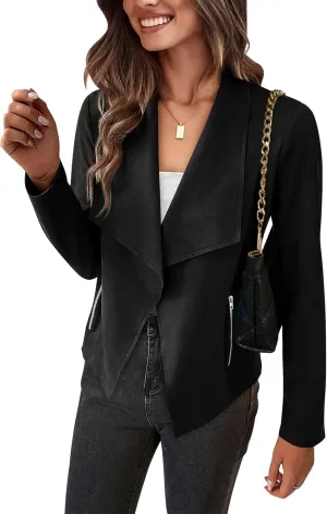PRETTYGARDEN Women's Faux Suede Jackets 2025 Spring Fall Clothes Long Sleeve Open Front Cropped Coat Outwear