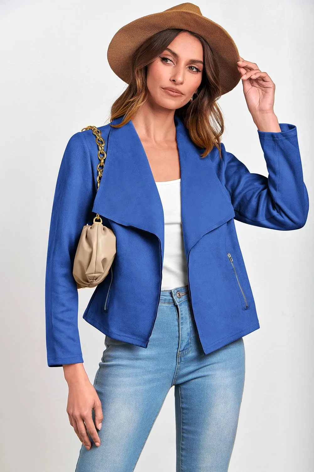 PRETTYGARDEN Women's Faux Suede Jackets 2025 Spring Fall Clothes Long Sleeve Open Front Cropped Coat Outwear
